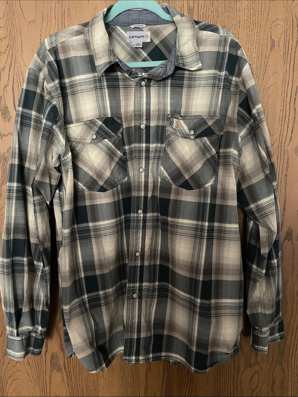 Carhartt Green and Cream Plaid Work Shirt